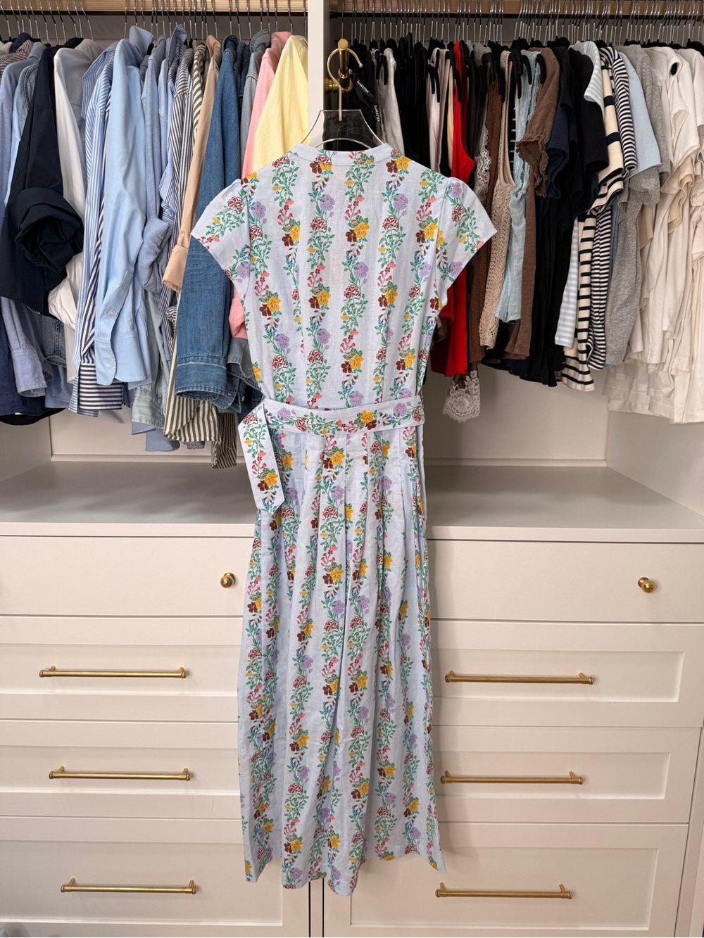 Boden Arabella Linen Blend Dress in Ice Cube Blue Blossom Trail - Picture 3 of 10